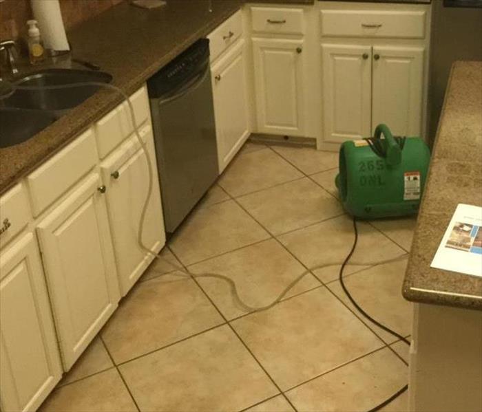 Air movers drying kitchen